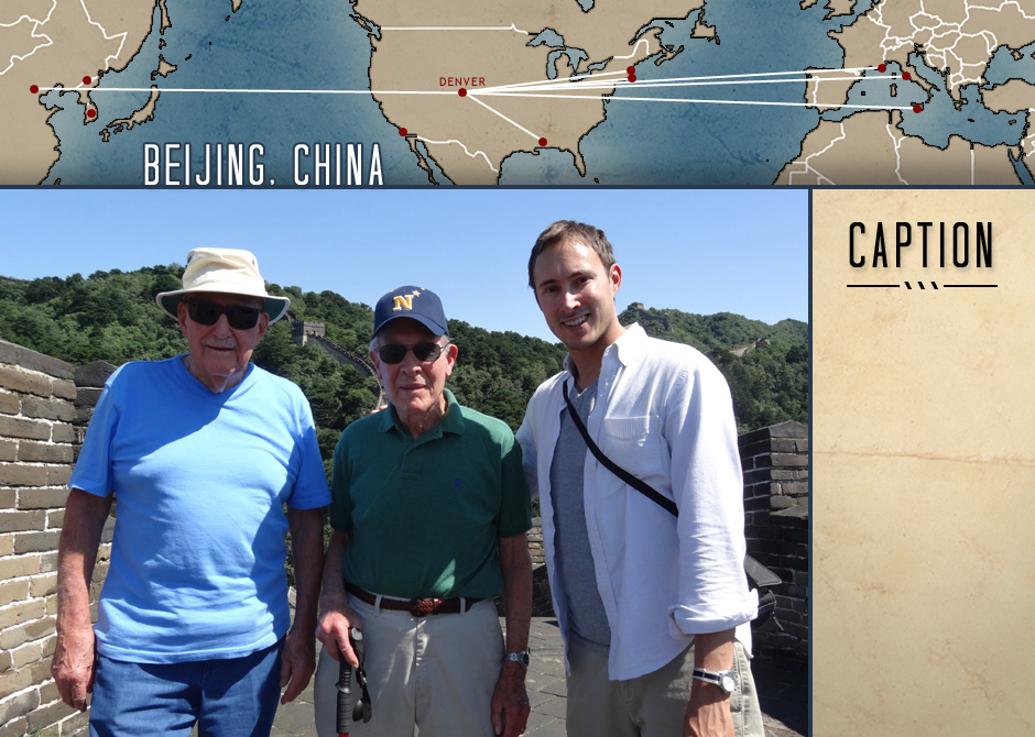 Devotion research tour: Chosin Marine Dick Bonelli, Tom Hudner, and Adam Makos on the Great Wall in Beijing, China