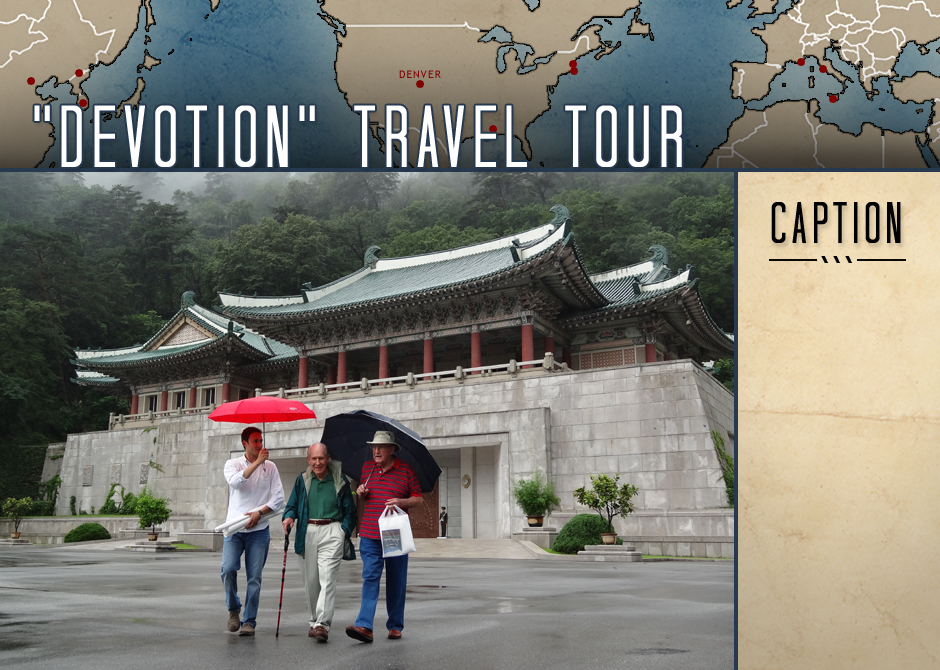Adam Makos, Tom Hudner, and Dick Bonelli in North Korea while researching Devotion. 